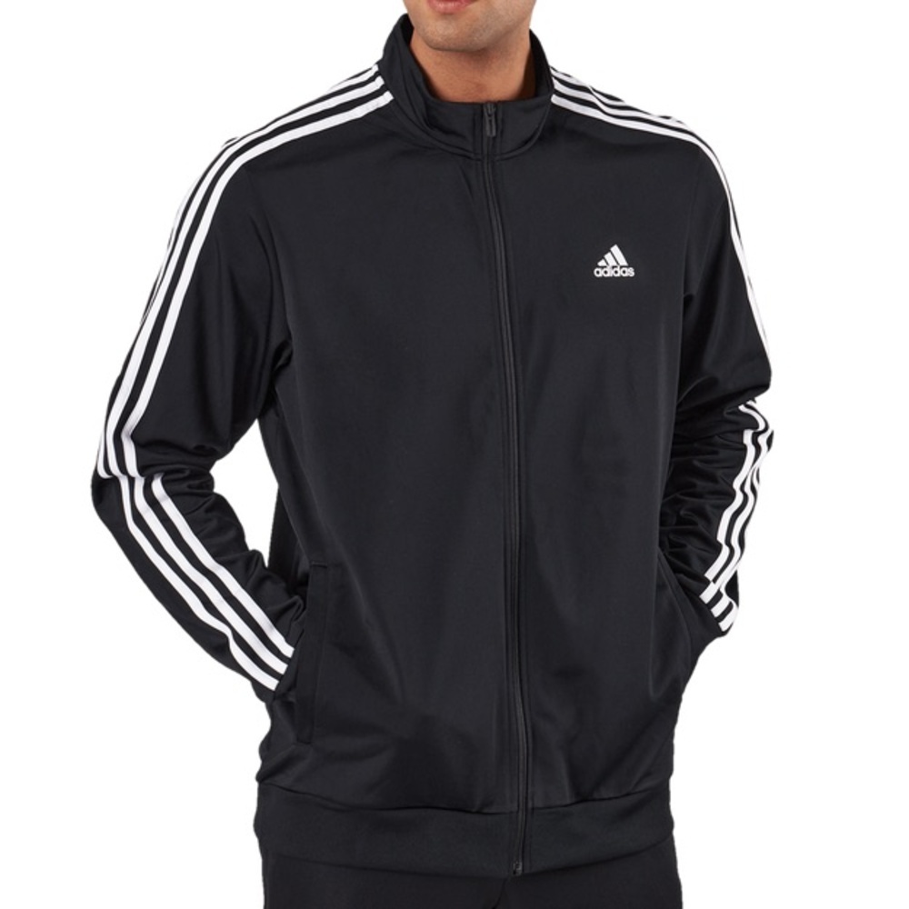 Adidas Black Essentials 3-Stripes Track Jacket Full Zip Medium Sport Athletic